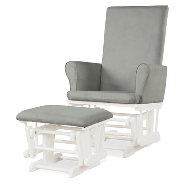 Gymax Glider and Ottoman Cushion Set Wooden Baby Nursery Rocking Chair Grey