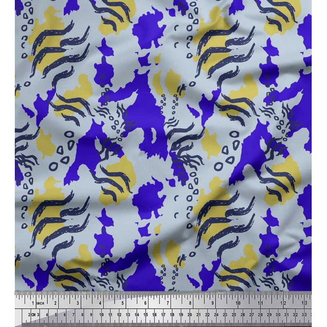Soimoi Blue Modal Satin Fabric Leopard & Wild Animal Skin Decor Fabric Printed BTY 42 Inch Wide
