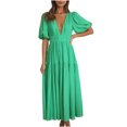 thumbnail image 1 of Yuyuzo Robes d'Été pour Femmes 2025 à Col en V en Mousseline Boho de Plage Robe Midi Plissée Fluide Évasée à Volants Unie Longue Robe, 1 of 7