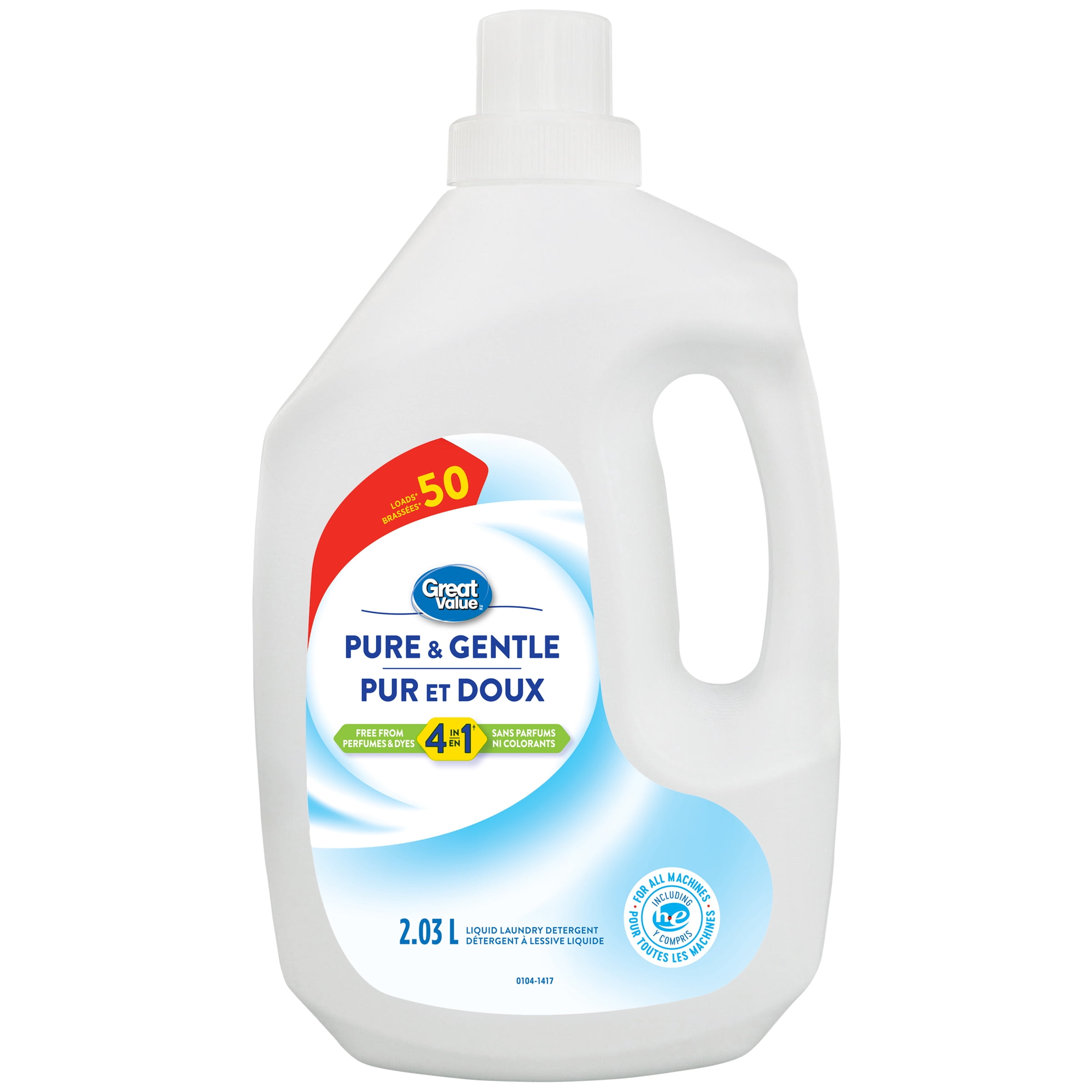 Great Value Liquid Laundry Detergent Pure & Gentle 4-in-1 50 wash, 2.03L