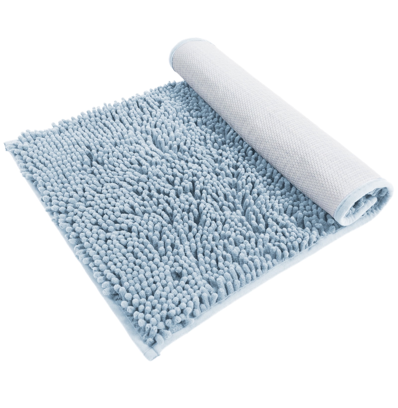 Hitime Soft Chenille Bath Rug Mat 16x24 Quick Dry Machine Washable Bathroom Runner - Ultra Absorbent Non-Slip Backing - Light Blue