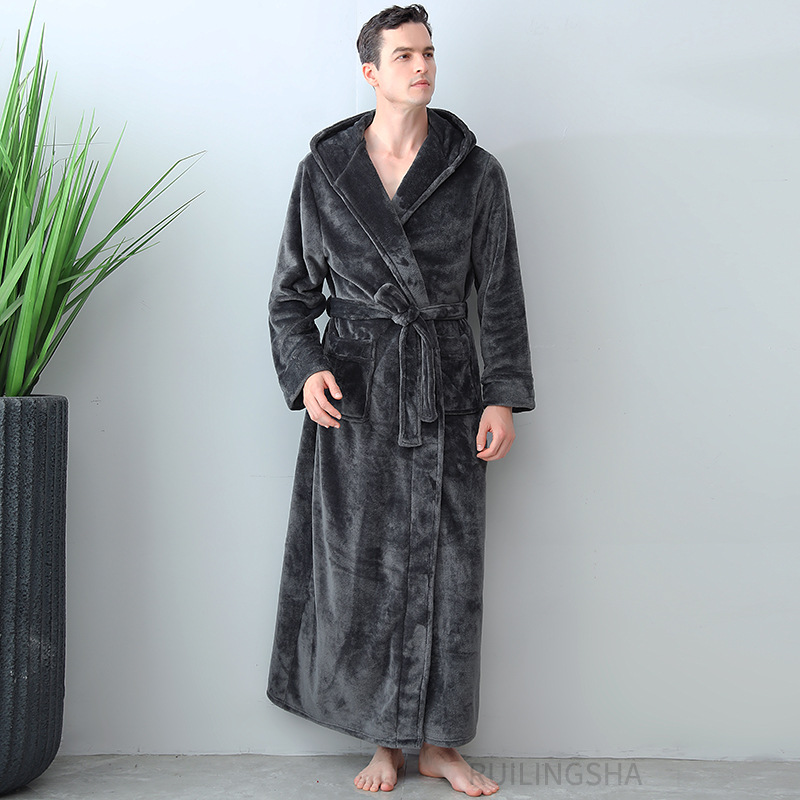 Mens Luxury Robe Hooded Big and Tall - Long Plush Fleece Bath Robe with Hood and Pockets- Gift Men and Teens