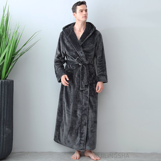 Mens Luxury Robe Hooded Big and Tall - Long Plush Fleece Bath Robe with Hood and Pockets- Gift Men and Teens