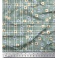 thumbnail image 1 of Soimoi Green Satin Silk Fabric Check & Floral Printed Craft Fabric by The Yard 42 Inch Wide, 1 of 3