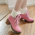 thumbnail image 2 of jsaierl Snow Booties Women's Solid Color Lace Up Ankle Boots Low Heel Comfy Fleece Suede Booties, 2 of 4