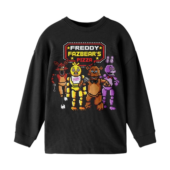 Five Nights At Freddy's Freddy Fazbear's Pizza Boy's Black Long Sleeve Shirt-Small