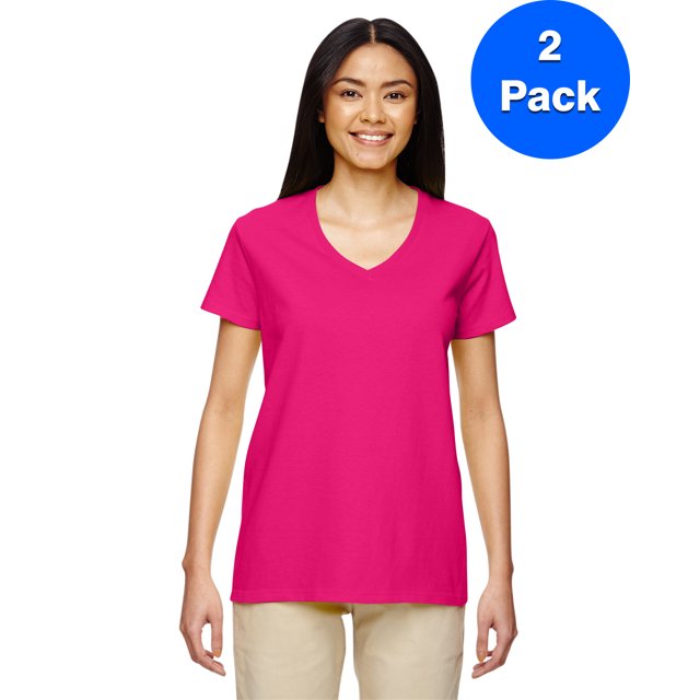 Gildan T-Shirt Col en V en Coton Épais pour Femmes - G500VL (Lot de 2)