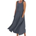 thumbnail image 2 of Jsaierl Robes d'Été pour Femmes 2024 Décontractées Boho Robe Soleil Col Rond Sans Manches Plage Vacances Robes Maxi avec Poches, 2 of 5