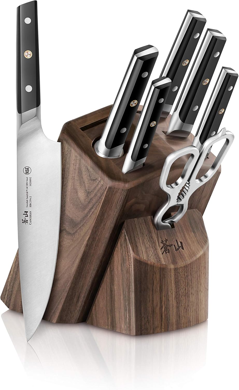 Cangshan TC Series 1021219 Swedish 14C28N Steel Forged 8-Piece Knife Block Set, Walnut
