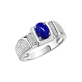 thumbnail image 3 of Rylos 14K White Gold Classic 8X6MM Oval Lapis & Sparkling Diamond Ring - Birthstone Jewelry for Men -Size 8, 3 of 7