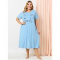 thumbnail image 3 of Agnes Orinda Nuisettes pour Femmes Grande Taille Fête des Mères Col Rond Manches Courtes Robe de Nuit Imprimé Chats Pyjamas Détente Maison avec Poche 3X Bleu Clair, 3 of 6