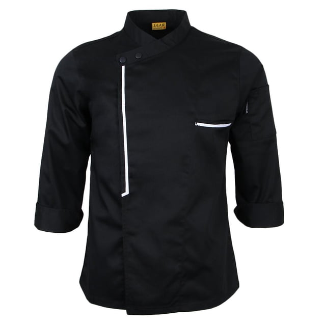 lionlar Retro Chef Jacket Coat Uniform Long Sleeve Hotel Kitchen Apparel 2XL Black