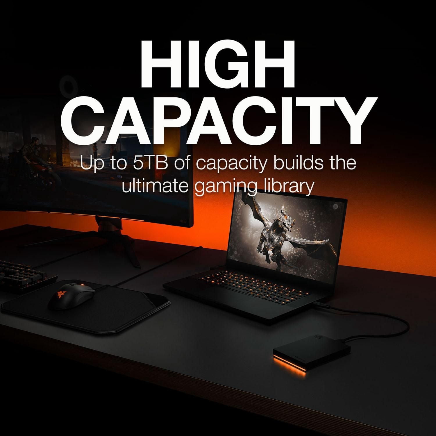 Seagate FireCuda Gaming External Hard Drive, 1TB - USB 3.2 Gen 1, RGB LED Lighting for PC and Mac with Rescue Data Recovery Services (STKL1000400)