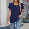 thumbnail image 4 of SwiftWear Tees for Women 2025 New T Shirts Ruffle Short Sleeve Round Neck Loose Blouse Summer Solid Color Casual Tee Tops, 4 of 8
