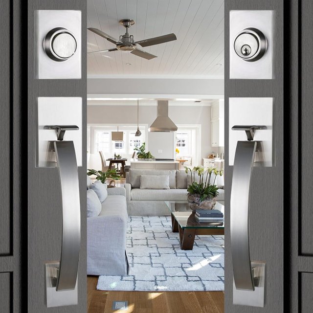 Front Double Door Traditional Style Keyed Entry Door Handleset with Lever Handle in Matte (Keyed and Dummy Set) MDHSTDBSETBR