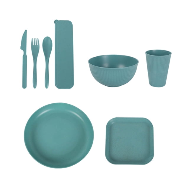 Green Green Reusable Wheat Straw Tableware Set 8-Piece Eco-Friendly Kitchenware For Outdoor Picnic Camping Durable Dishwasher Safe Design #16m91