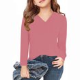 thumbnail image 2 of vdgthytj Toddler Boys Girls Long Sleeve T-Shirts Kids V Neck Solid Color Color Basic Tops Fall Spring Outfit Blouse, 2 of 5