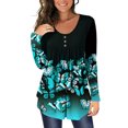 thumbnail image 2 of IROINID Chemises à Manches Longues Col en V pour Femmes, Imprimé Floral Papillon, Pull à Boutons, Vert, 2 of 8