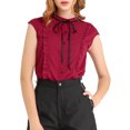 thumbnail image 1 of INSPIRE CHIC Women's Tie Neck Cap Sleeve Button Down Ruffle Summer Shirt, 1 of 6