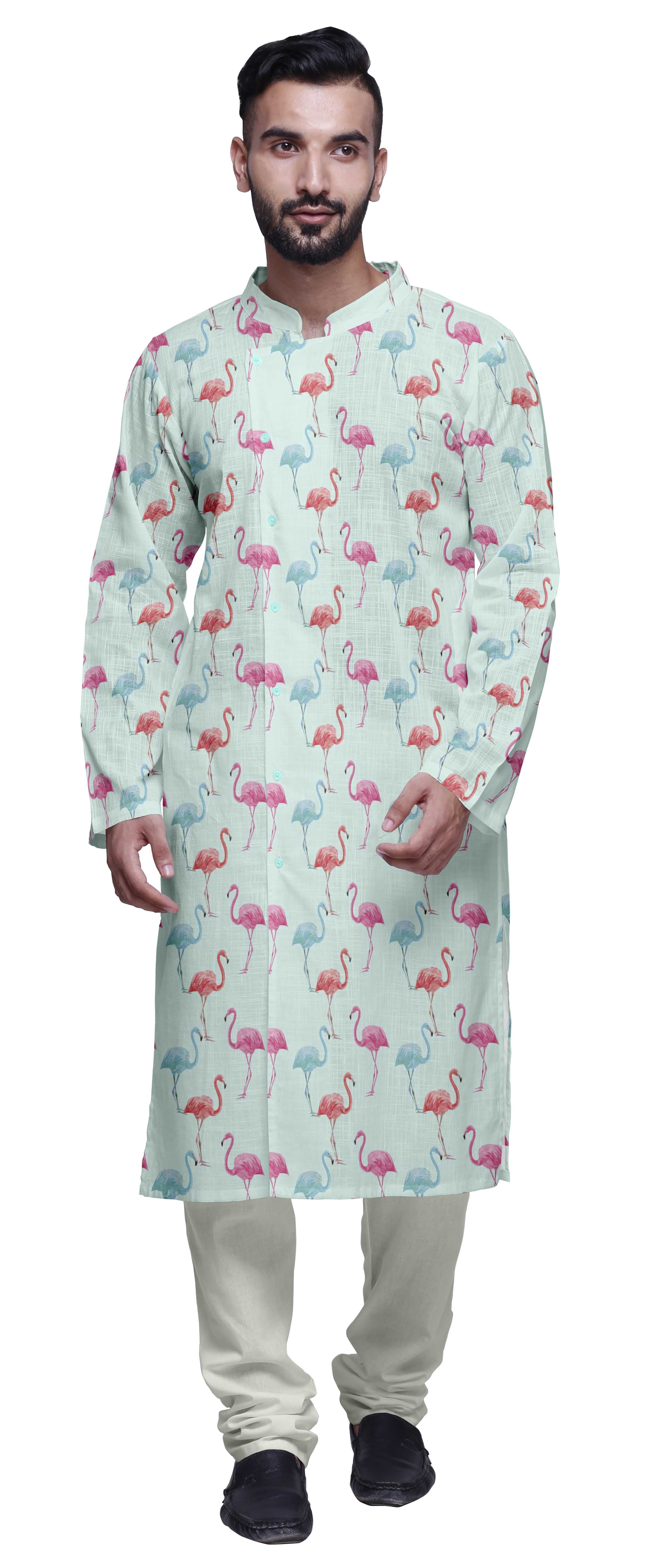 Atasi Designer Kurta Pajama For Men Printed Angrakha Style Casual Summer Clothing