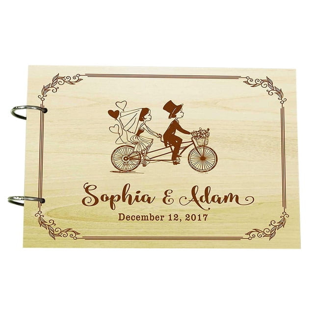 Personalised Wooden Guest Book Couple On Cycle Wedding Engraved Advice Book Custom Scrapbook