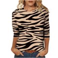 thumbnail image 2 of Hauts d'Entraînement pour Femmes Mode T-shirt Imprimé Manches 3/4 Blouse Col Rond Hauts Décontractés Blouses pour Femmes en Liquidation, 2 of 5