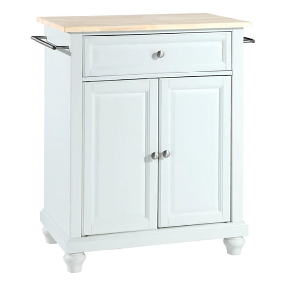 Crosley Furniture Cambridge Natural Wood Top Portable Kitchen Island in White