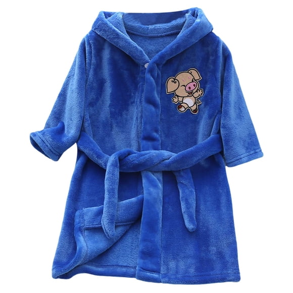 Hiiyo Little Boys Flannel Warm Bathrobe Hooded Homewear Night Robe Sleepwear, Sizes 1-7