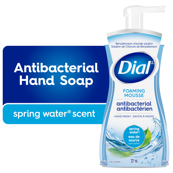 Savon moussant antibactérien pour les mains Dial, parfum d'eau de source, 221 ml, testé par des dermatologues, pH équilibré, sans silicones, parabènes, phtalates ni SLES/SLS
