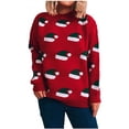 thumbnail image 2 of Qertyioot Women's Christmas Round Neck Sweaters, Winter Printing Splicing Long Sleeve Line Sweater Tops Blouse, 2 of 7