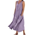 thumbnail image 1 of RKSTN Robes d'Été pour Femmes 2024 Décontractées en Coton et Lin à Col Rond Sans Manches Robes de Plage Amples Grande Taille à Imprimé Floral Évasées Maxi, 1 of 5
