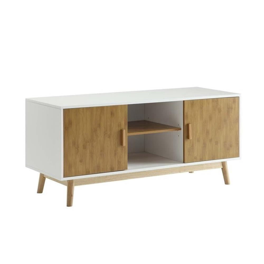 Convenience Concepts Oslo TV Stand in White and Bamboo Wood Finish