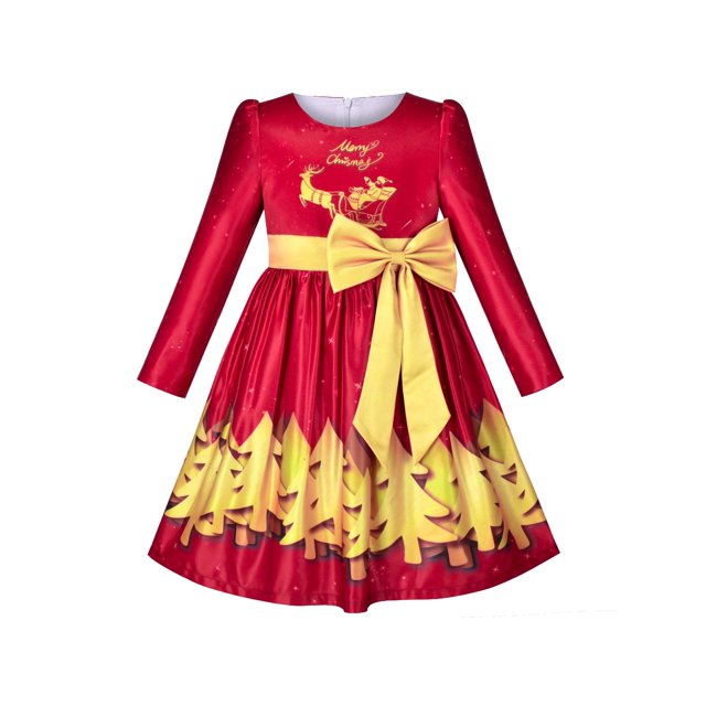 Robe Fille Noël Rouge Or Arbre Renne Fête du Nouvel An 6 Ans