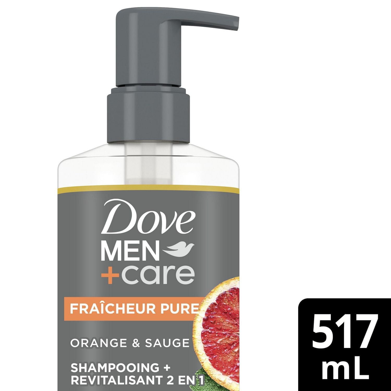 Dove Men+Care Shampooing + Revitalisant 2-en-1 Fraîcheur Pure Orange et Sauge, 517 ml