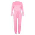 thumbnail image 4 of Mrat Two Piece Pajama Set for Women 2 Piece Jogging Sets Solid Polyester Long Sleeve Sweatsuits Sets Two Piece Track Suits Drawstring High Waist Pants Set Comfy Outfits N-Pink 5XL, 4 of 5