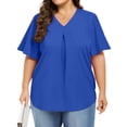 thumbnail image 4 of Frostluinai Women's Tops Plus Size Ruffle Short Sleeve Tunic Shirts V Neck Pleated Tshirts Solid Color Flowy Blouses Lightweight Going Out Tees, 4 of 7