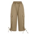 thumbnail image 3 of QATAINLAV Capris de Randonnée pour Femmes avec Poches Été Cargo Légers Pantalons Capri de Voyage Unis Décontractés Bas Resserré Pantalons de Survêtement Raccourcis Ventes Prime Day Aujourd'hui 2025 Kaki TG, 3 of 8