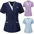 thumbnail image 4 of Hauts de Sarrau à Col en V pour Femmes, Doux, Extensibles, Résistants aux Plis, Uniforme Médical d'Infirmière avec 3 Poches, Confortable et Léger, Tunique d'Uniforme de Travail, Hauts de Clinique, Vêtements pour Aidantes, Bleu Marine, 4 of 4