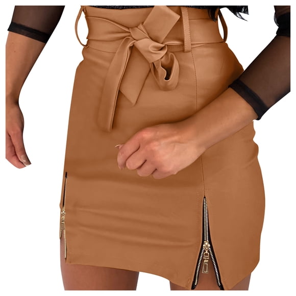 Ketyyh-chn99 Plaid Skirt Women Leather Skirt Ankle Length Skirt Casual Skirt High Waisted Maxi Skirt Long Skirt Khaki,M