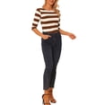 thumbnail image 2 of INSPIRE CHIC Chemises à Rayures pour Femmes Coupe Ajustée Manches au Coude T-Shirt à Encolure Bateau TG Brun, 2 of 6