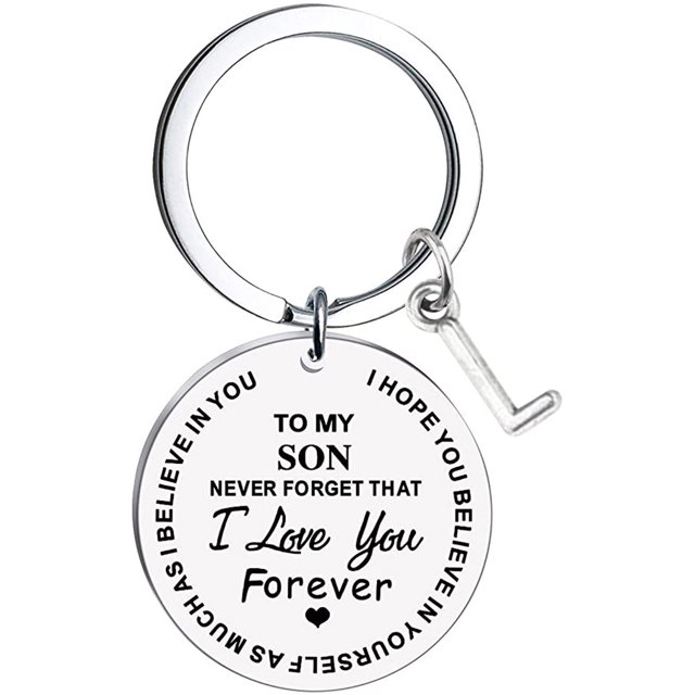Heliisoer To My Son Message Keychain Stainless Steel Initial Last Name 26 Letter Family Inspirational Keychain Gift