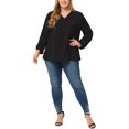 thumbnail image 2 of GRACE & GRANDEUR Women's Plus Size Fashion Work Long Sleeves Ribbon Front Chiffon Blouse 1X Black, 2 of 6