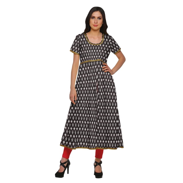 Moomaya Robes Imprimées à Fente avant pour Femmes Kurti à Manches Courtes Tenue d'Été