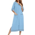 thumbnail image 2 of Besolor Robe de Nuit à Fermeture Éclair pour Femme, Col Ras du Cou, Manches 3/4, Peignoir, Robe de Chambre avec Poches, Vêtement de Nuit, P-2TG, 2 of 6