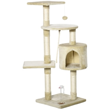 PawHut Arbre à Chat à Gratter de 46 Pouces Centre d'Activités à Plusieurs Niveaux Beige
