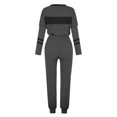 thumbnail image 5 of Posijego Ensemble Femme 2 Pcs Tenue Rayée Décontractée Manches Longues Col Ras du Cou Hauts Pantalons à Cordon Ensembles Détente P-5TG, 5 of 5