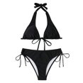 thumbnail image 4 of EGNMCR Bikini Set Women's Solid Bikini Strap Bikini Deep V Split Swimsuit, 4 of 9