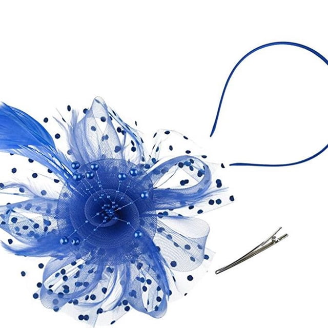 Women Flower Mesh Ribbons Feathers Headband Cocktail Tea Party Hat Headwear