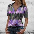 thumbnail image 2 of AMERTEER Mode Femmes Été Imprimé Manches Courtes Fermeture Éclair Col à Revers T-Shirt Tops T-Shirt pour Femmes, 2 of 3