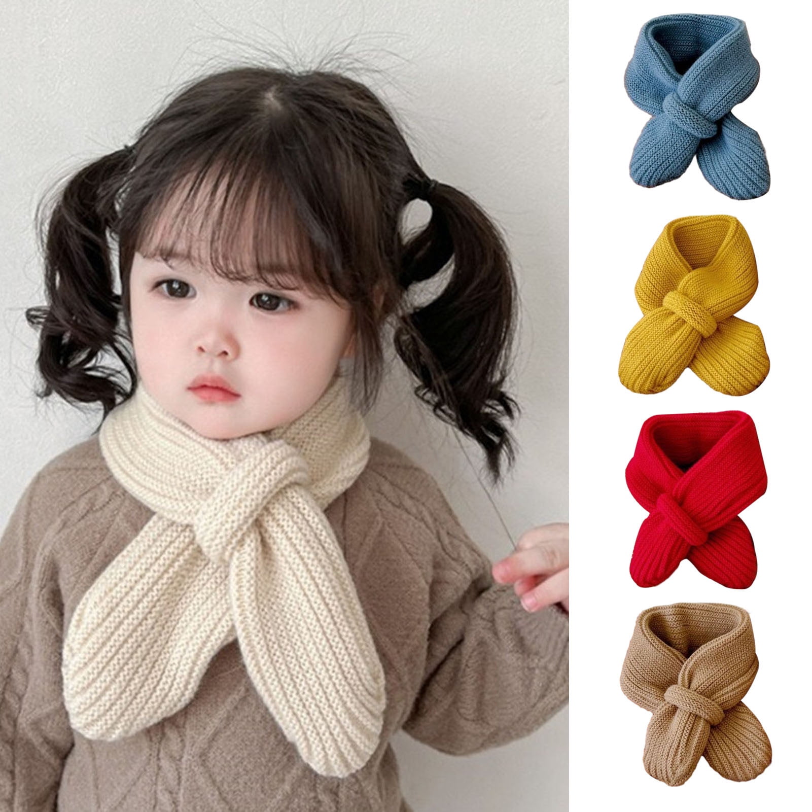 Trayknick Baby Winter Scarf Knitted Thick Elastic Soft Solid Color Unisex Warm Cold Resistant Anti-shrink Neck Protection Children Neck Wrap Yellow